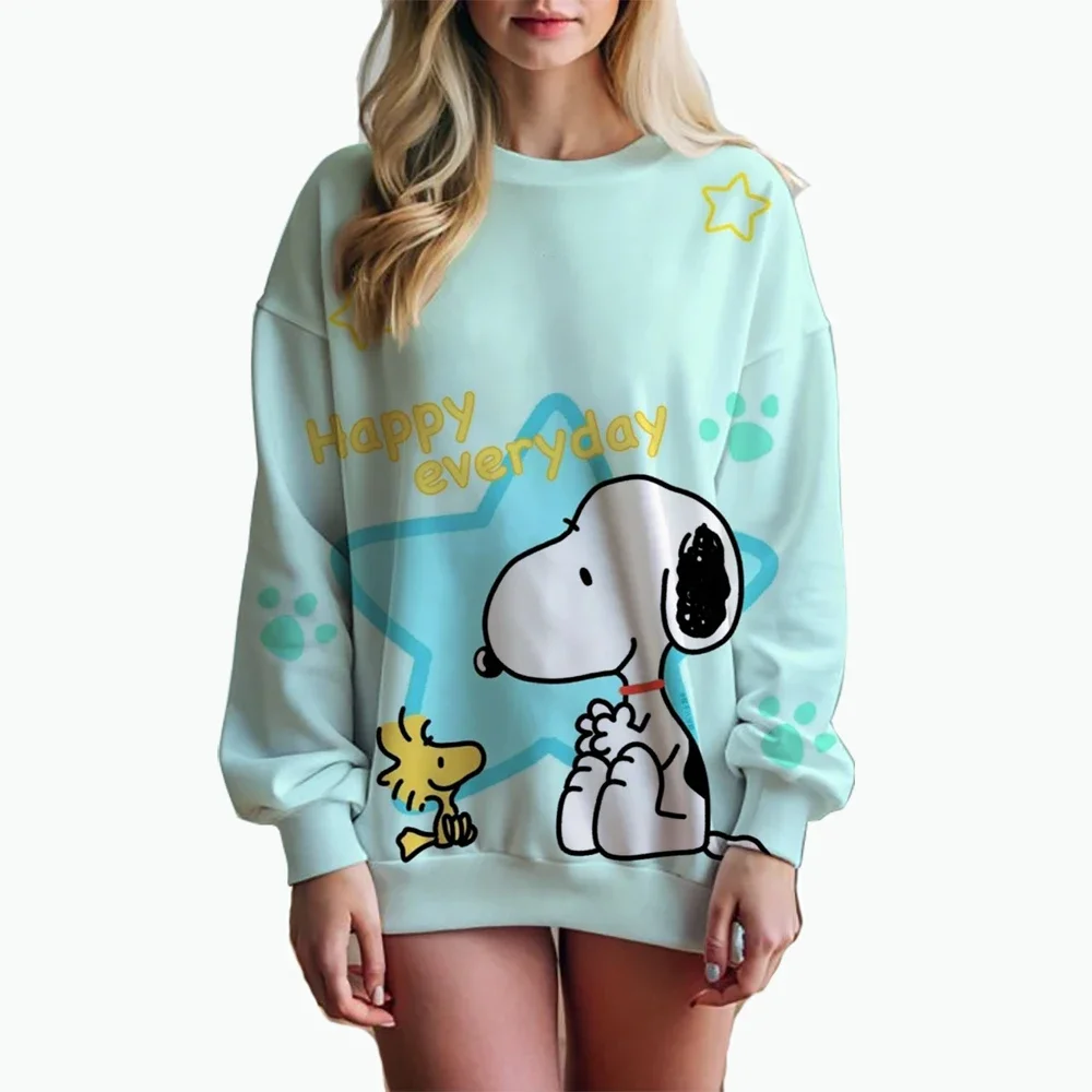 Snoopy Cartoon Anime Women's Hoodie Autumn Winter Edition Women's Round Neck Hoodie 2025 New Fashion Couple round neck pullover