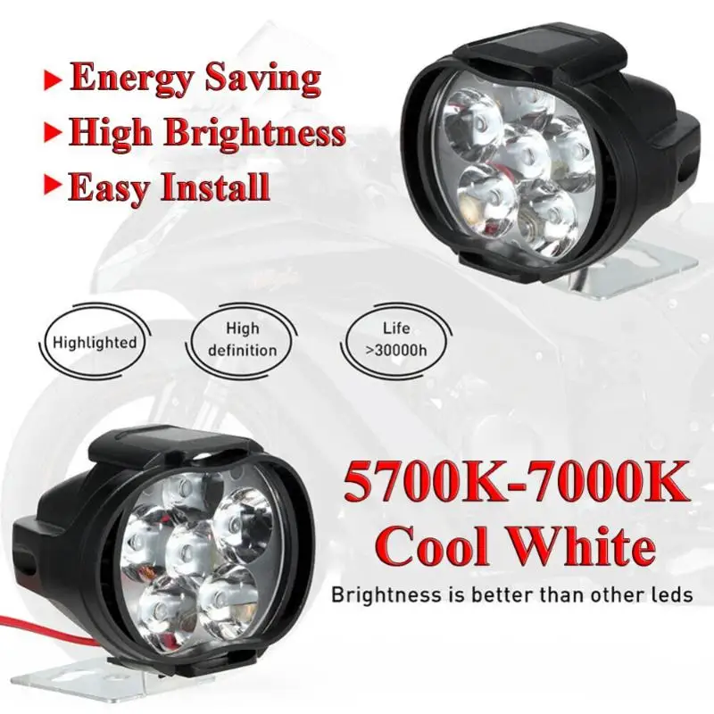 2PCS Work Lights 6 LED Motorcycle Headlight Spot Light Waterproof Super Bright Auxiliary Scooters Universal 12v Led Bar