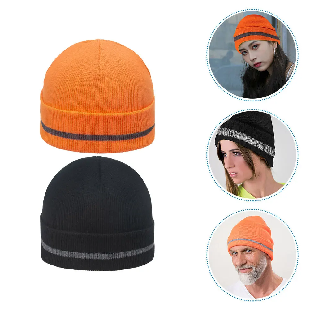 

2Pcs Reflective Knit Beanie Hat High Visibility Warm Winter Outdoor Activities Mens Knitted Beanie Durable Comfortable Soft