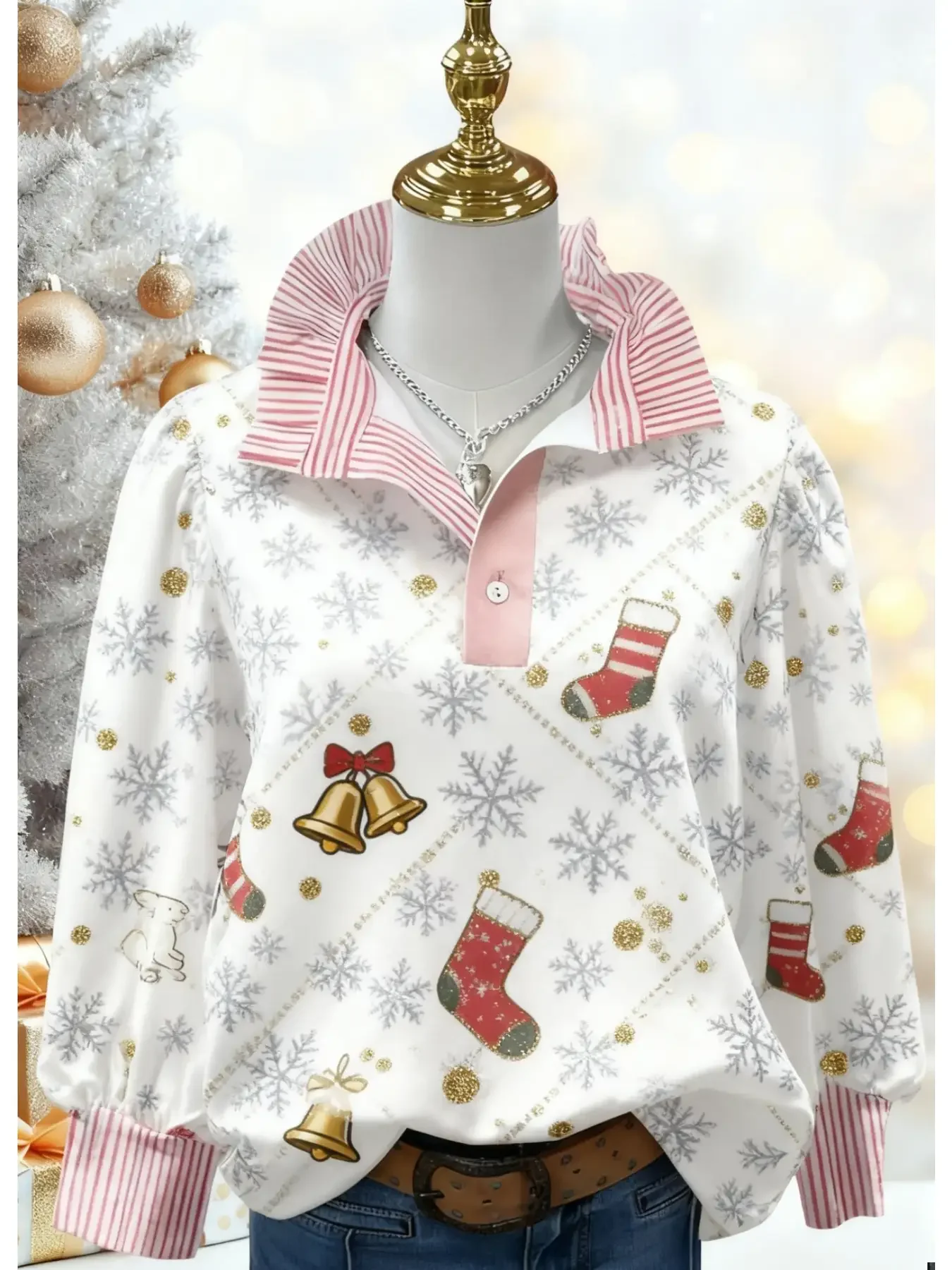 Women's plus size floral print stand up collar shirt, stand up collar style, personalized fashion pattern, 