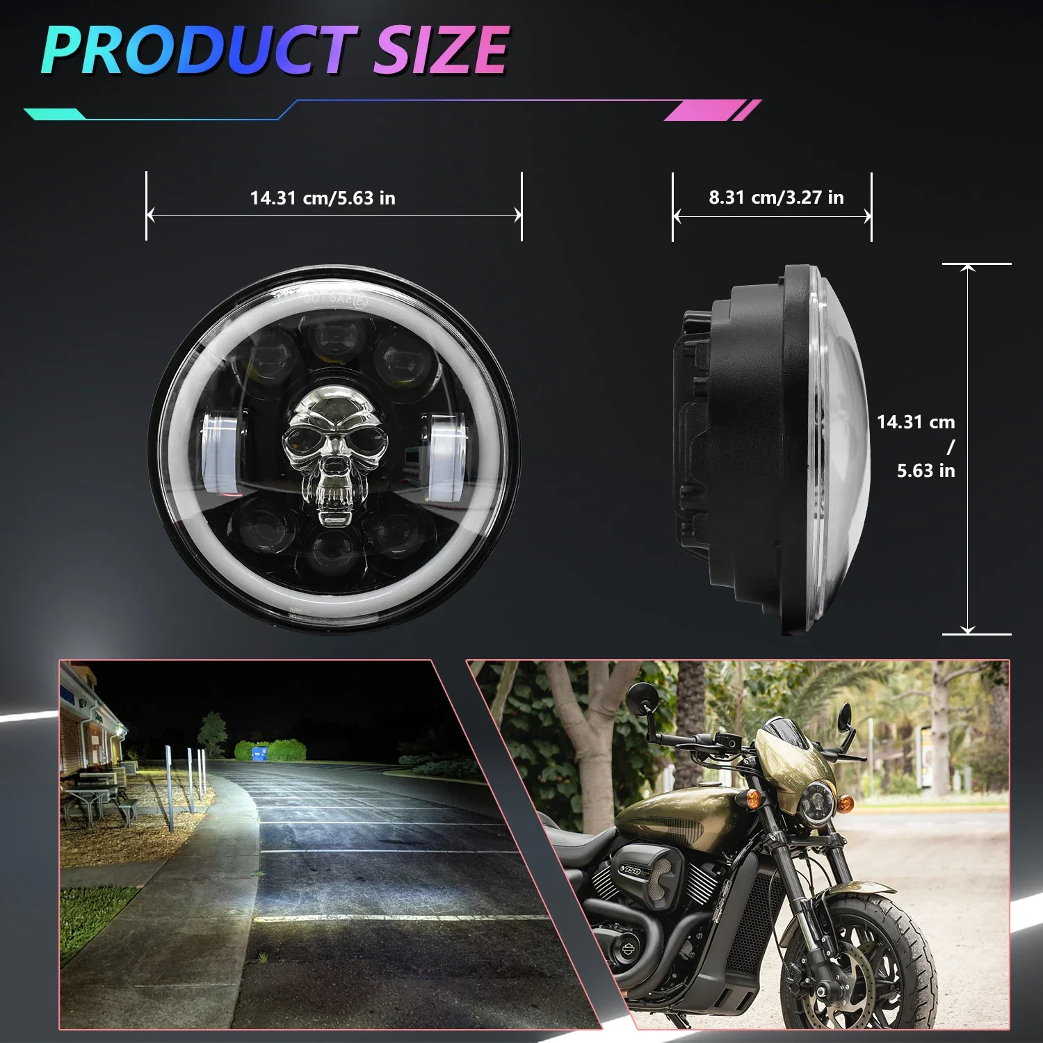 5 75 Inches Angel Eyes Round Led Lights for Skull Motorcycle Front Headlights High Beam Bulb 200W 6000k for Harley Headlight