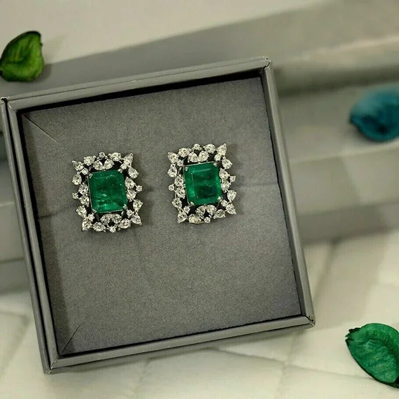 CAOSHI Trendy Lady Bright Green Zirconia Earrings for Engagement Ceremony Luxury Silver Color Jewelry Accessories for Wedding