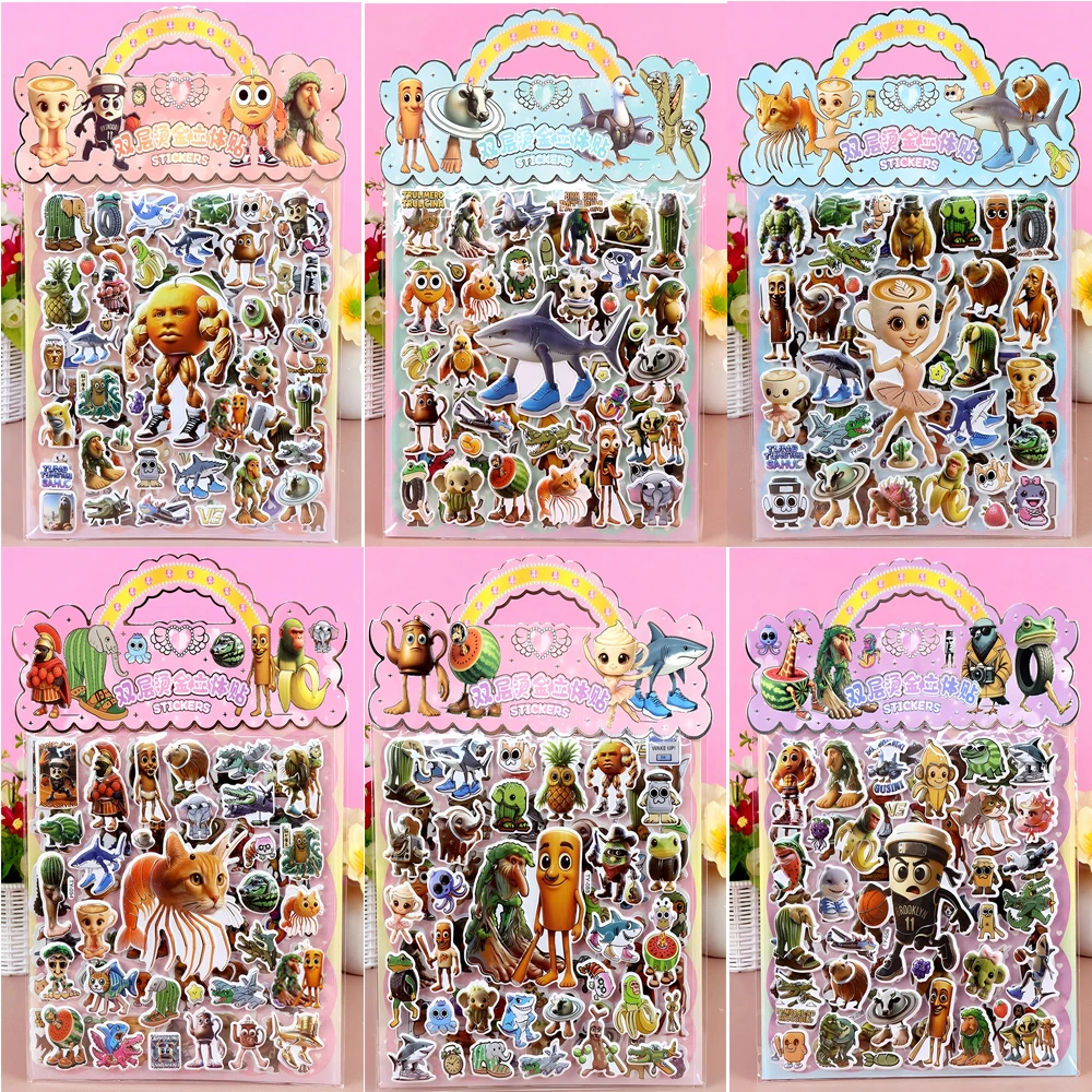 1/6 قطعة تونغ تونغ الصحور فقاعة ملصقات الإيطالية Brainrot الحيوانات الشارات منتفخ محمول دفتر الهاتف لاصقة تزيين الاطفال اللعب