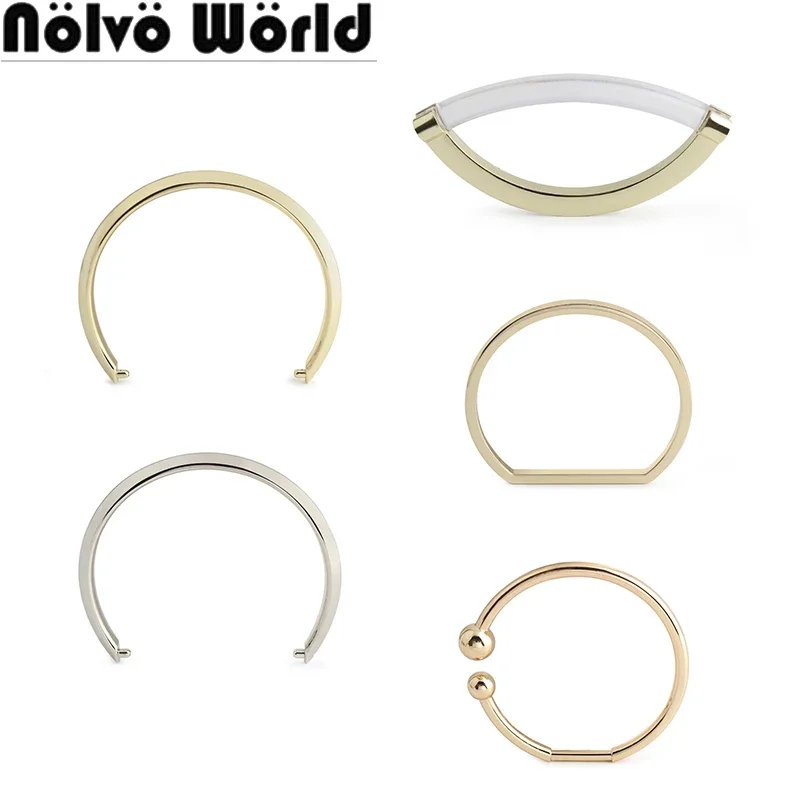 Light Gold Round/D Shape Retro Metal Frame Handles For Women Handmade Bags Purse Handbag Shoulder Strap Replacement Accessories