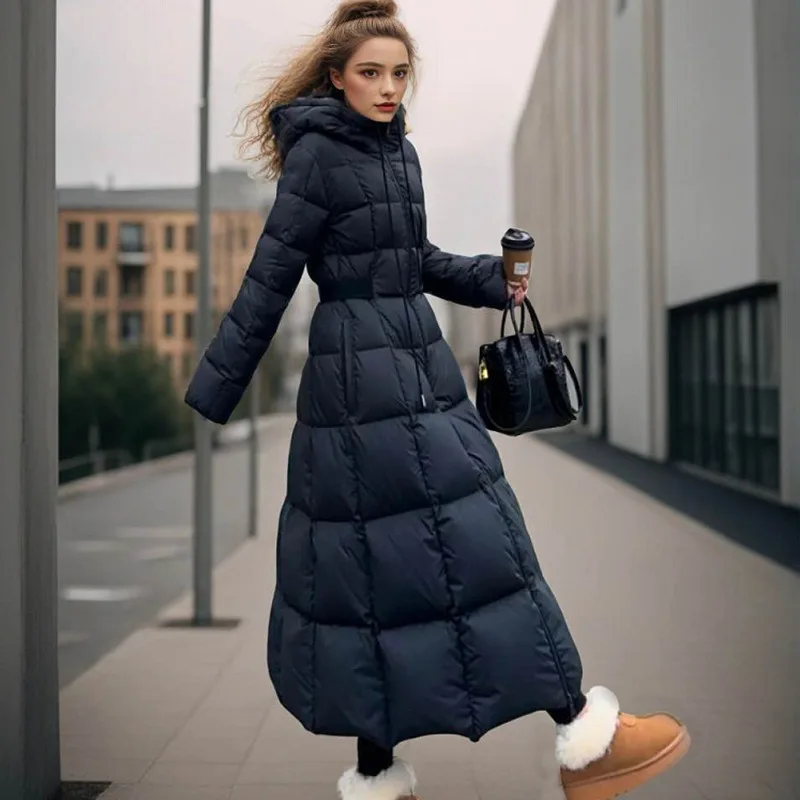 Women's Autumn/Winter Down Jacket White Duck Down Long Length Waist-cinched Plus Size Thick Warm Comfortable Casual Soft Niche
