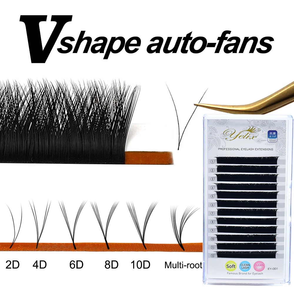 Yelix V Shape Auto-Fans Eyelash Extension Soft Easy Fan Lashes Volume Lash Extension Premium Natural Individual Lashes Mink