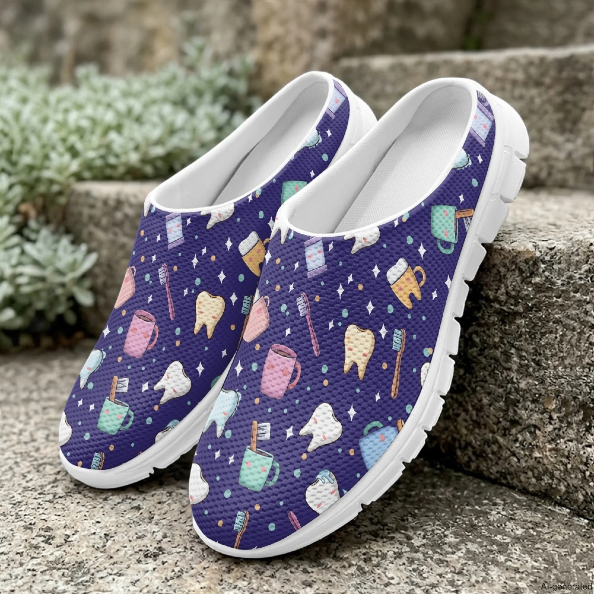XIXIRIMIDO Casual Shoes Medical Pattern Nurse Shoes Versatile Sports Women's Slippers Breathable Mesh Men's Walking Shoes 35-48