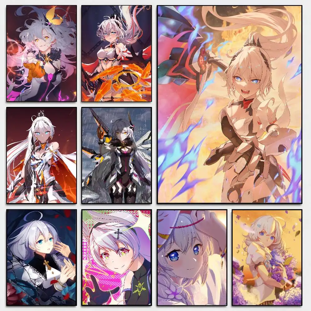 Anime Game Honkai Kiana Kaslana Poster Self-adhesive Art Room Entrance Restaurant Wall Decor Art Painting