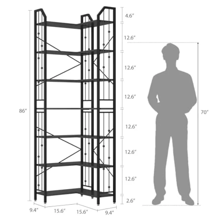 Industrial L-Shaped Corner Bookshelf 86