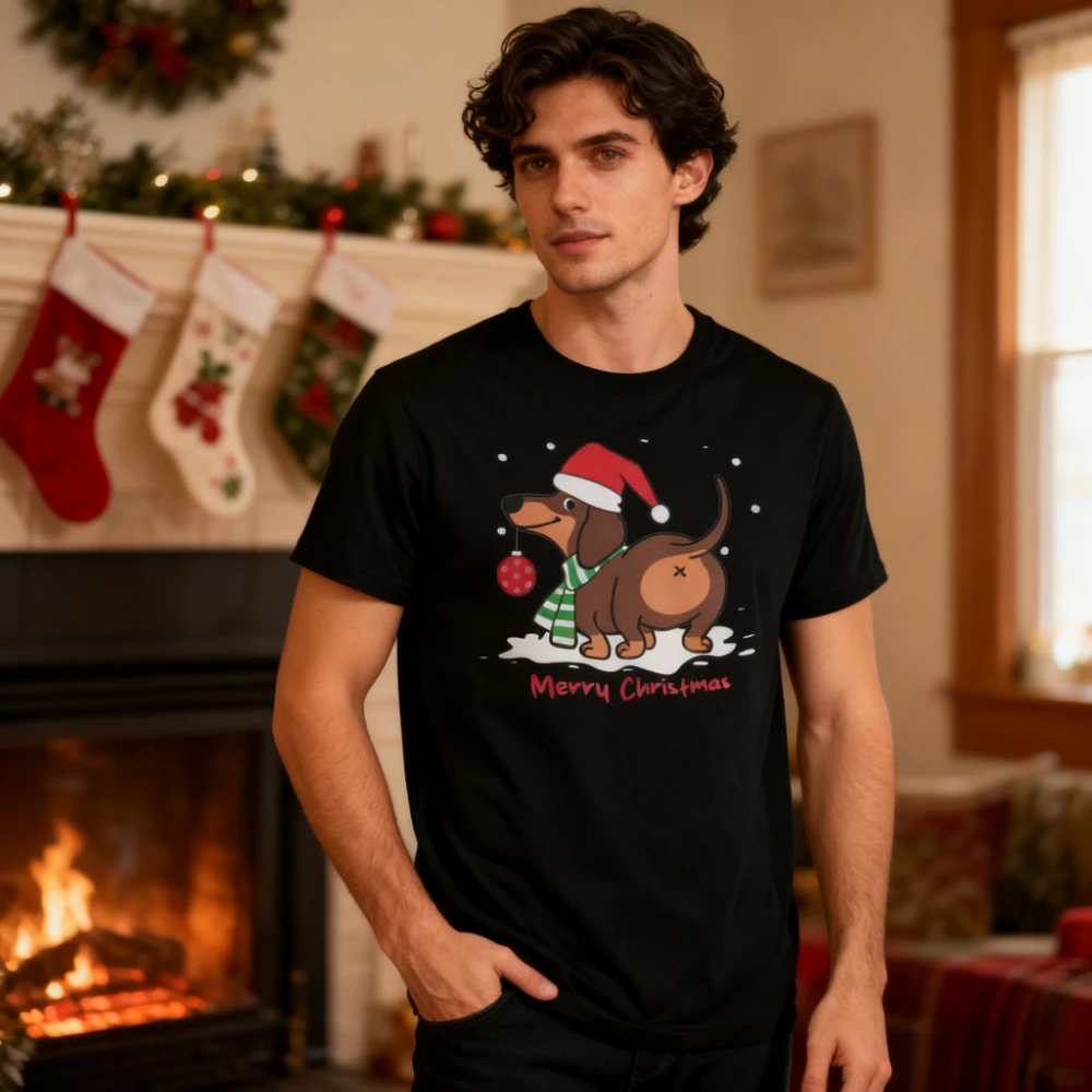Merry Christmas Dachshund Dog Funny Cute Xmas Shirt Christmas Novelty T-Shirt Dog Lover Christmas Gift Tee Men Women Cotton Tops