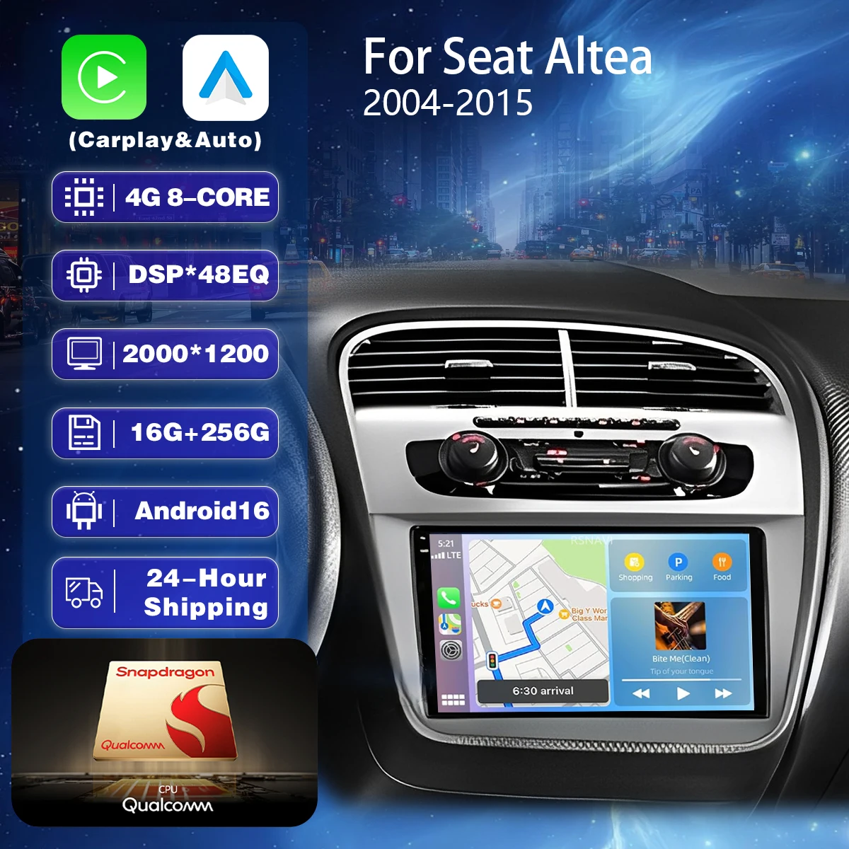 Plug and Play ndroid 15 Carplay Auto Qualcomm 2K QLED Screen Car Radio Player For Seat Altea 2004 - 2015 GPS Stereo napdragon