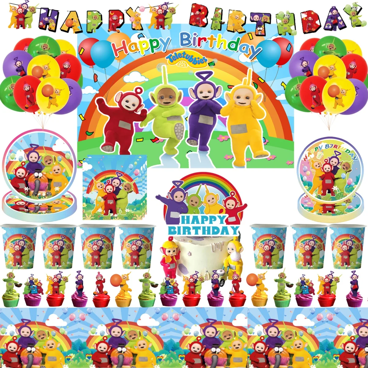 

Tinky Winky Birthday Decoration Antennababy po Disposable Tableware Tablecloth Cup Dipsy Balloon Baby Shower Kids Party favors