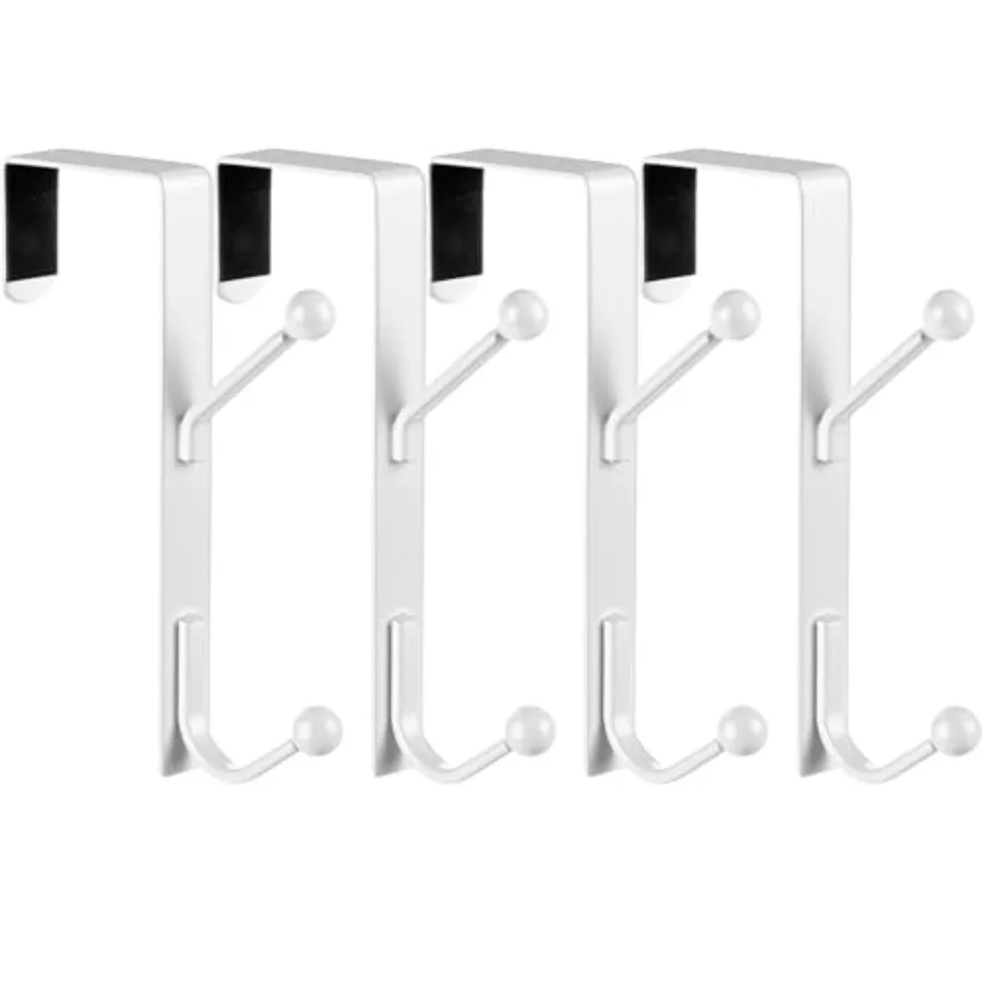 4 Pack Over The Door Double Hooks, Bedroom Back of Door Hangers Metal Twin Hooks Organizer for Hanging Clothes, Towels, Coats,