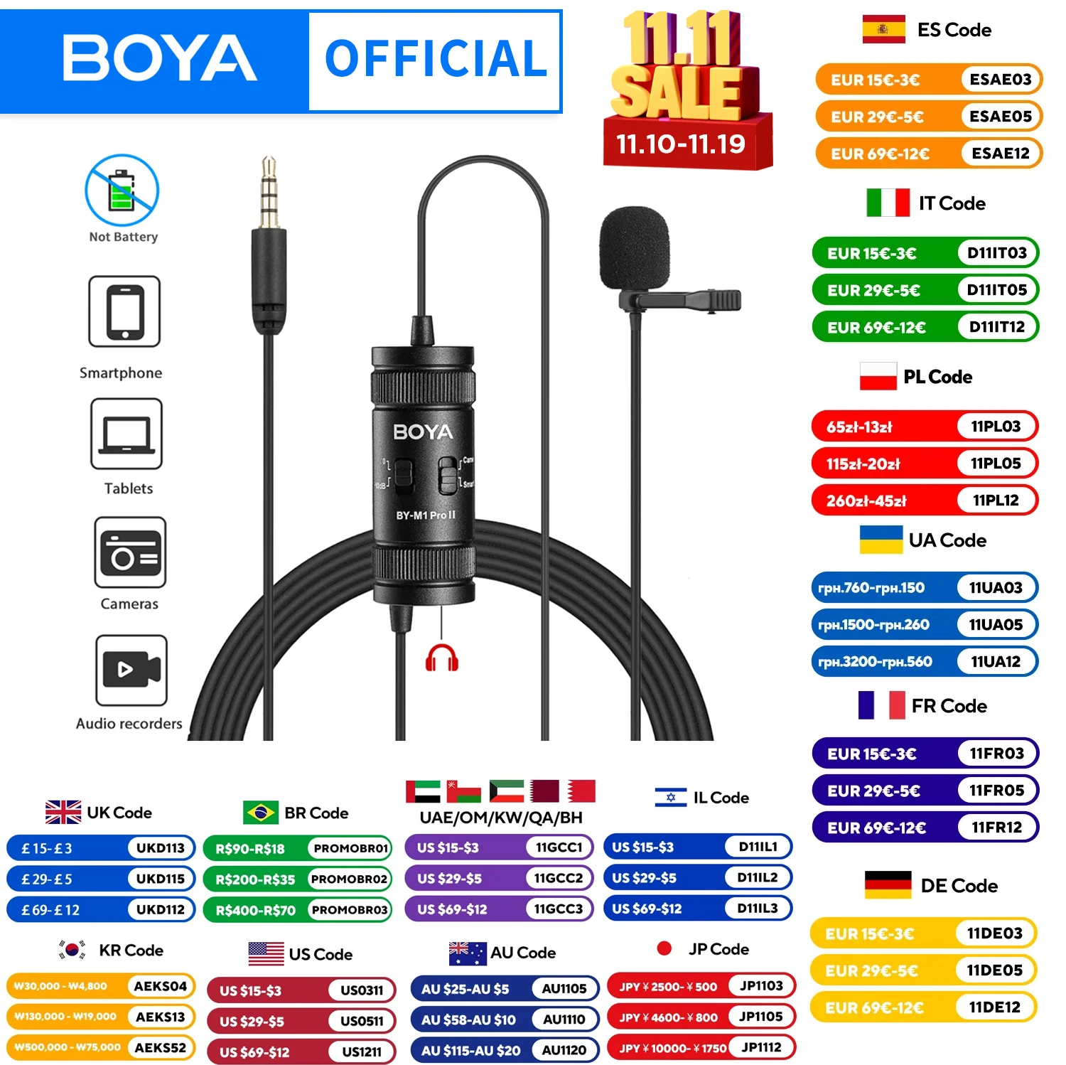 

BOYA BY-M1 PRO II 3.5mm Lavalier Lapel Microphone for Mobile Phone PC Laptop Camera Wired Microfon for Speaking Audio Vlogging