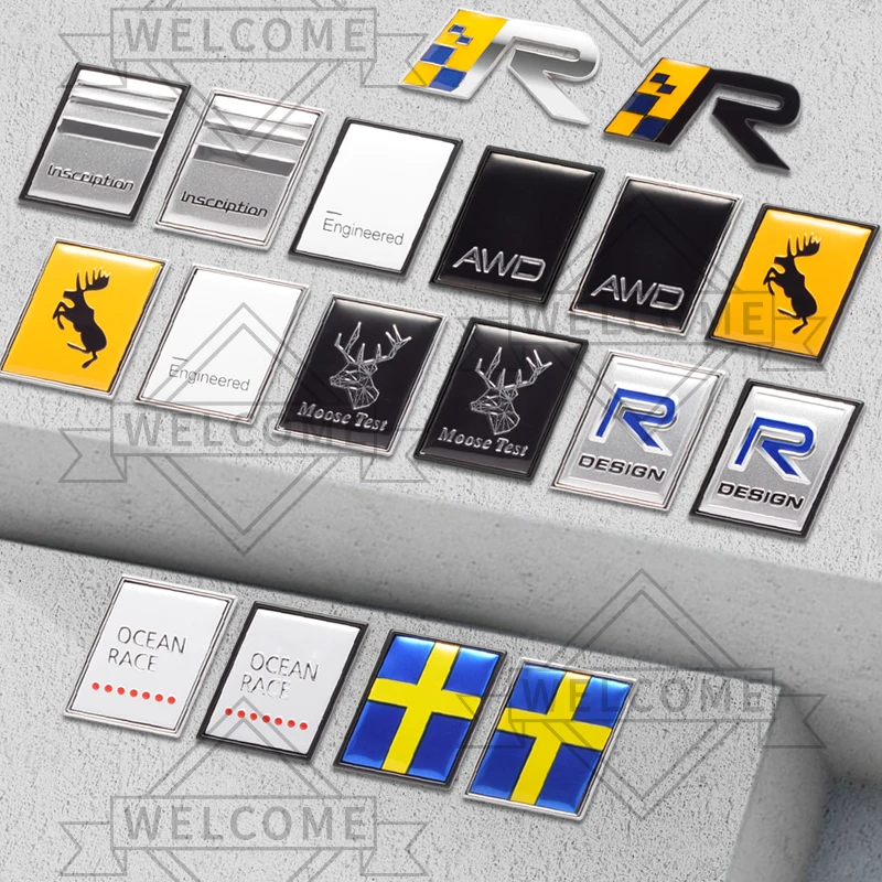 3D Car Stickers R Design AWD Moose Test Emblem Auto Body Badge Trunk Decal For Volvo XC90 XC40 S60 S90 V60 V90 XC60 Accessories