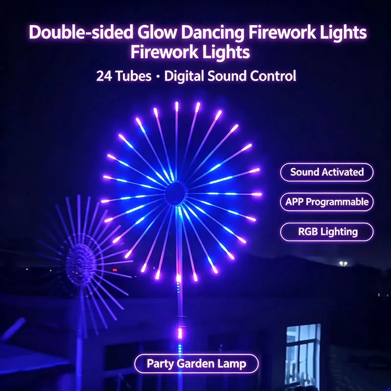 2026 Firework Lights, 24 Strips Spring Festival Lights, Programmable, Double-sided Glow Dancing Mode