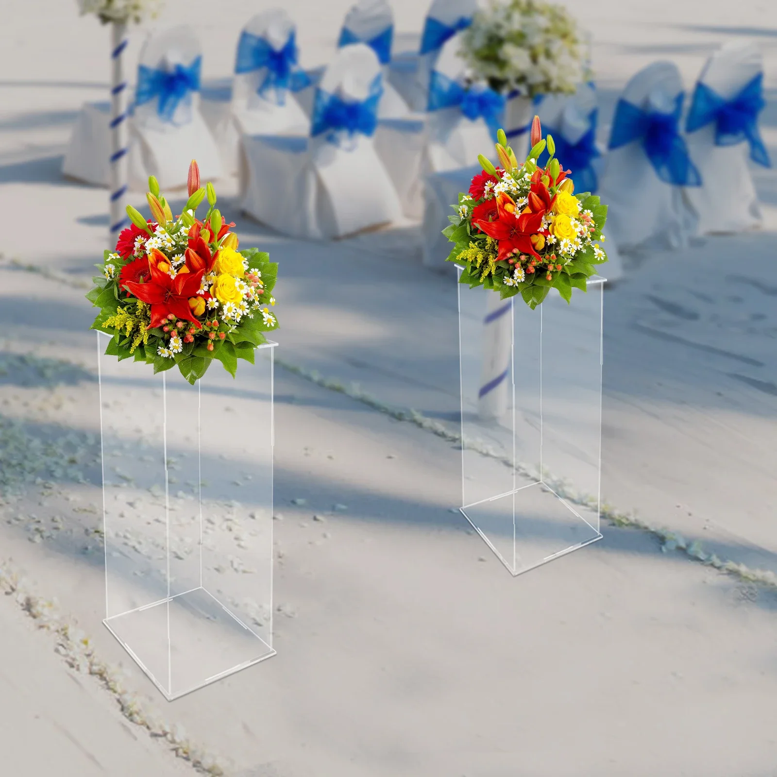 

2PCS 31.5" Acrylic Flower Stand, Wedding Clear Display Flower Tower, for T-Stage Events Reception, Party Decoration Home