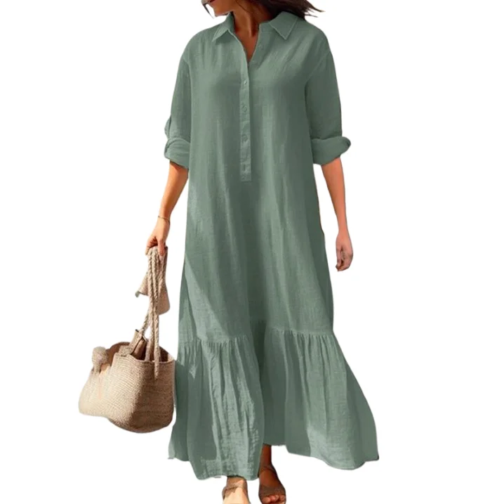 

Casual Long Sleeve Woman Dress Office Lady Spring Summer Fashion Elegant Solid Shirt Dress Dresses For Women 2024 Female Robe