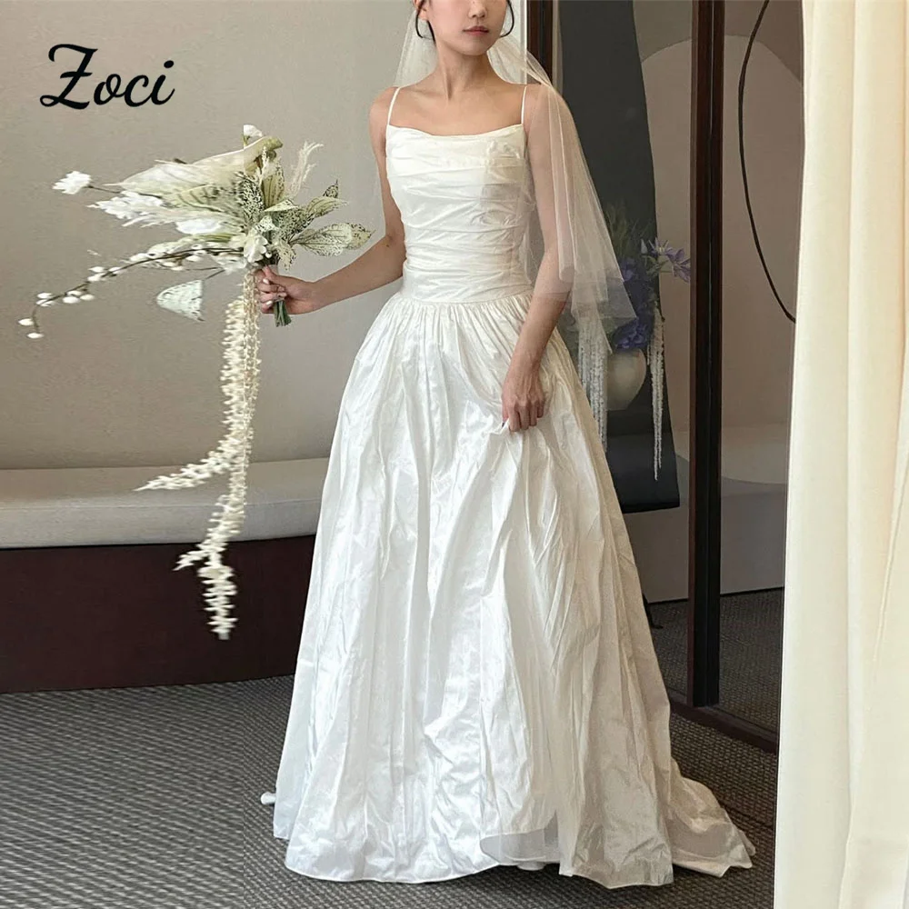 

Zoci Элегантное тафтовое трапециевидное корейское свадебное платье на тонких бретельках для фотосессии невесты вечернее платье индивидуальный корсет свадебное платье