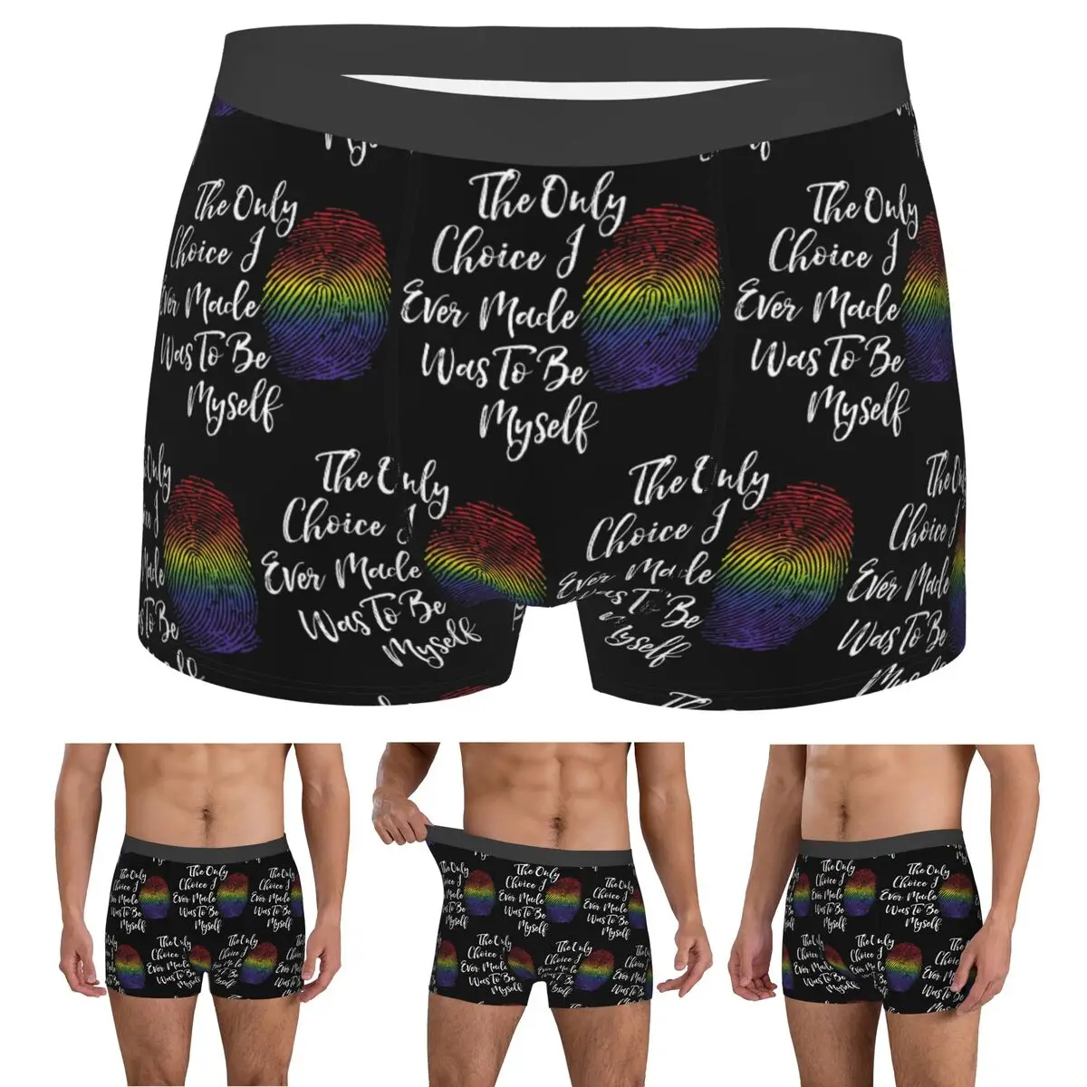 Boxer Underpants Shorts Faux Glitter Rainbow Pride Flag LGBT Gay Lesbian Panties Men Breathable Underwear Man Boyfriend Gift
