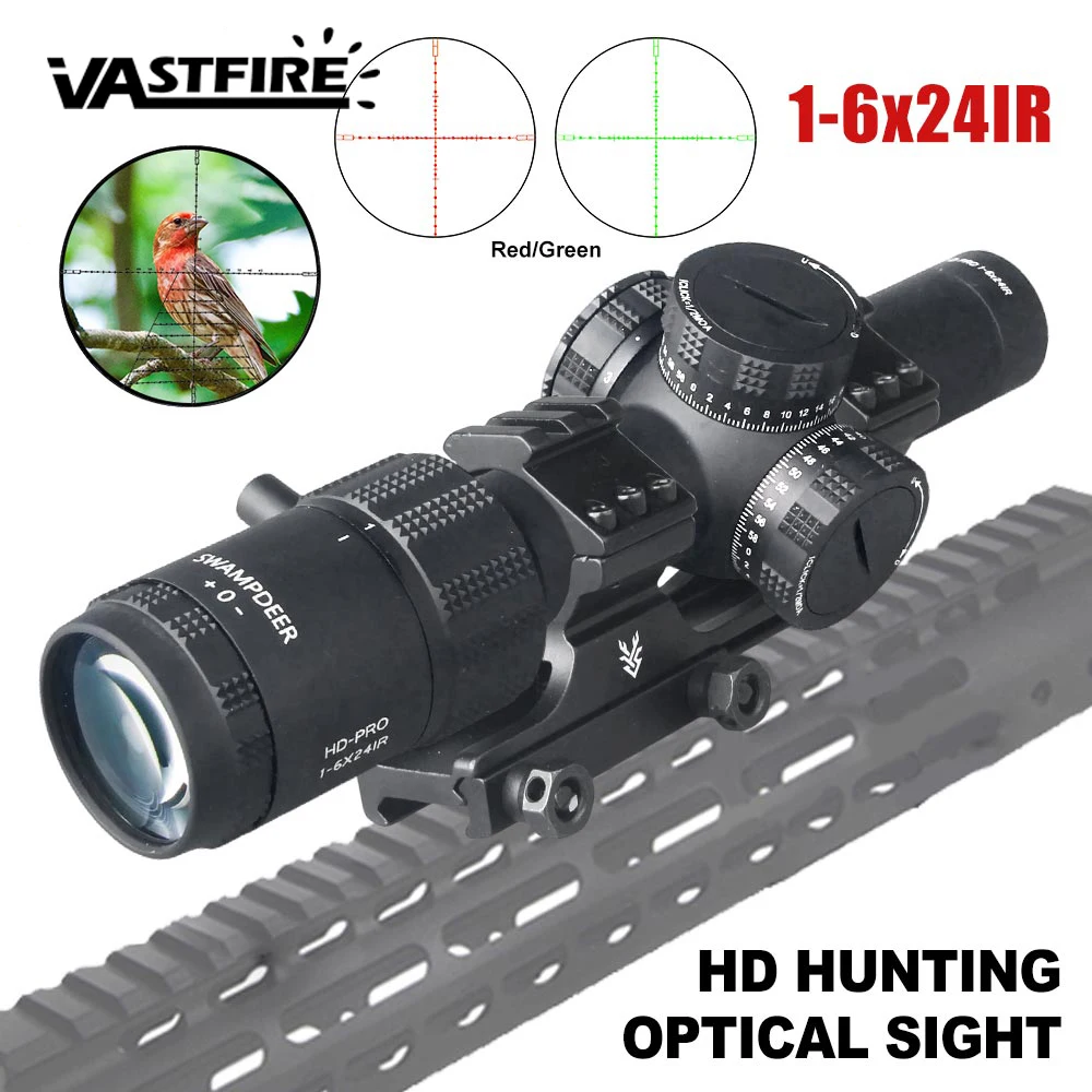 

HD 1-6X24 IR Compact Hunting Optic Sights Tactical Rifle Scopes Red/Green Glass Etched Reticle Wide Field of View Optical Sights