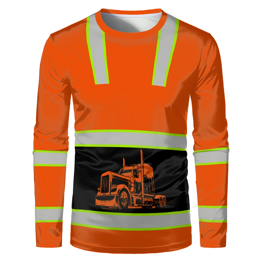 Men's Classic Construction Worker Casual Loose Uniform, Comfortable and Breathable Round Neck Long Sleeved T-shirt image 3
