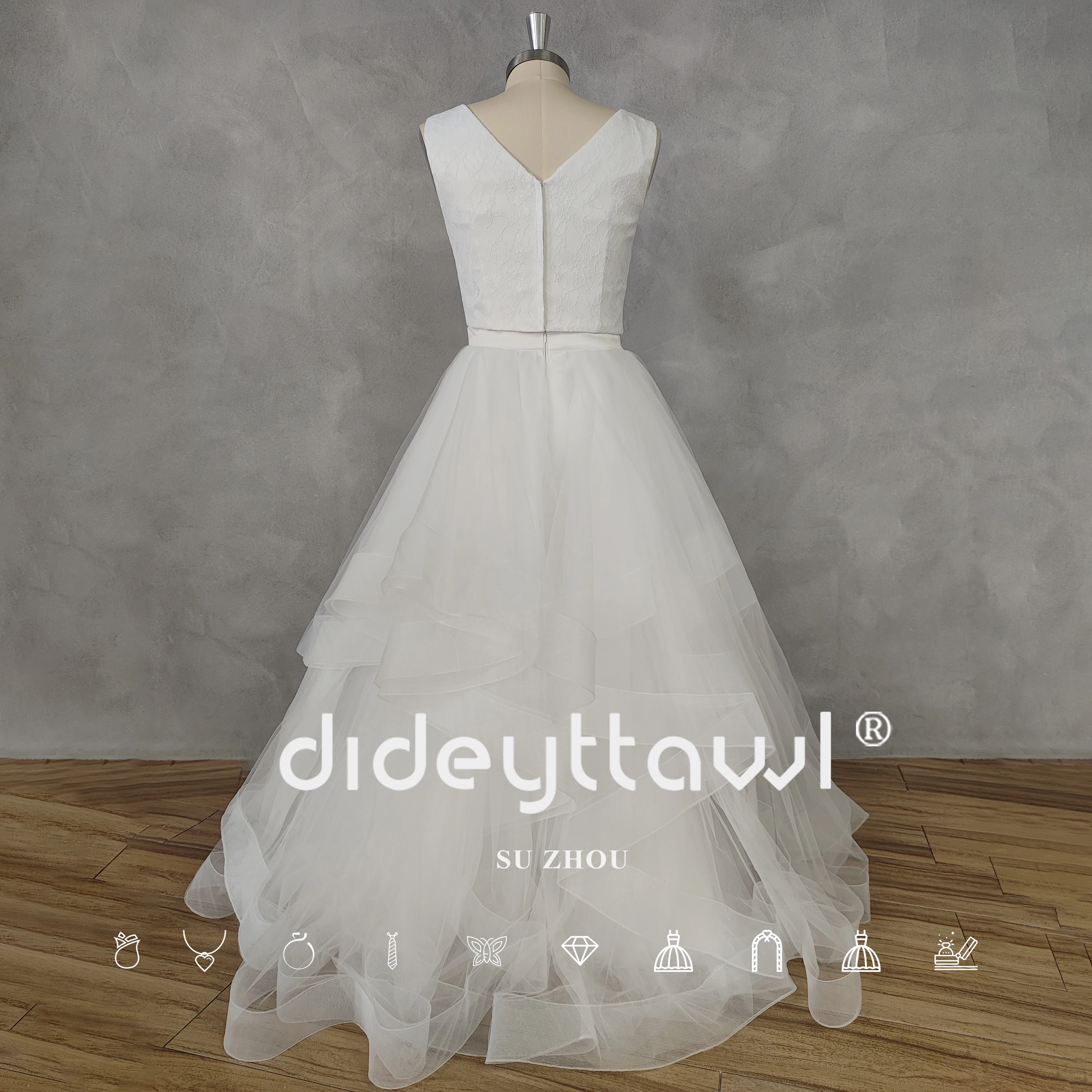 DIDEYTTAWL Real Picture Two Pieces Organza Tiered A-Line Wedding Dress For Women Zipper Back Floor Length Bridal Gown