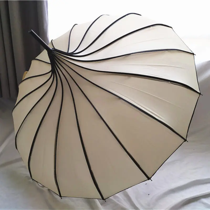 Long-handled umbrella Small fresh curved handle 16-bone wind-resistant umbrella Wedding etiquette umbrella