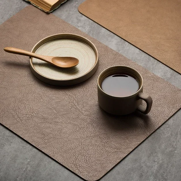 Light Luxury Solid Leather Placemat Coffee Brown PVC Table Mat Waterproof Oilproof Heat-Insulated Plate Bowl Pad Table Decor