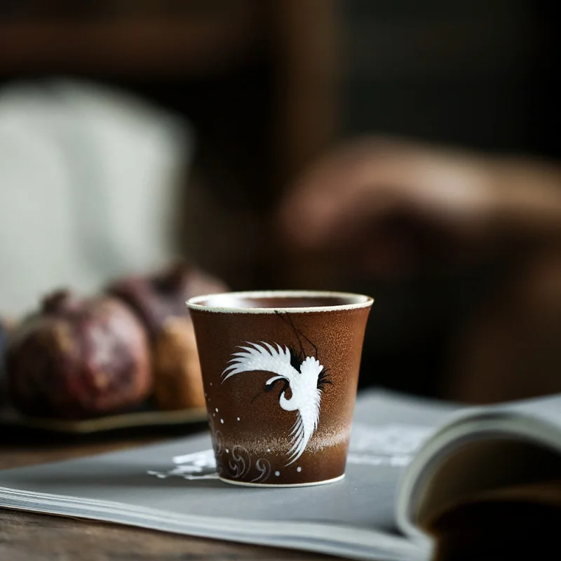 ★Mr. Qing Silk White Three-Dimensional Enamel Hand Painted Crane Handmade Master Tea Cup Personal Cup Kung Fu Tea Set Tea Cup