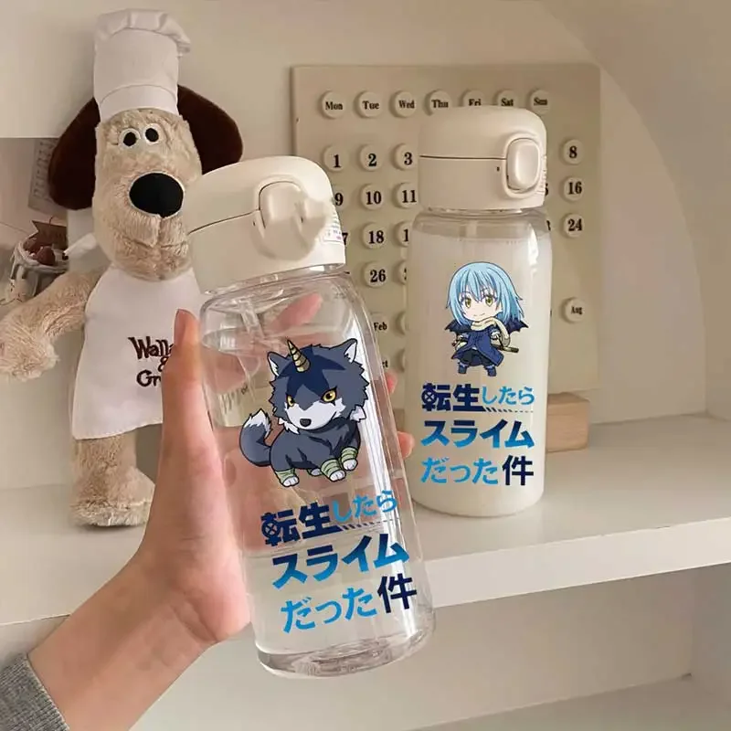 600ML Cartoon That Time I Got Reincarnated As A Slime Straw Water Cup Outdoor Leak Proof Water Cup Portable Plastic Water Bottle