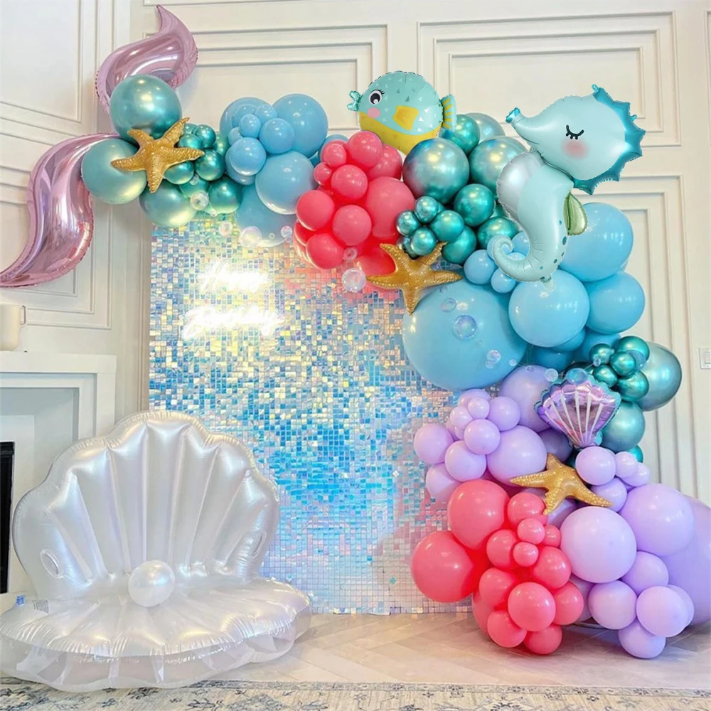 

124pcs Mermaid Tail Shell Balloon Garland Arch Under the Sea Mermaid Girls Birthday Party Decoration Baby Shower Wedding Decor