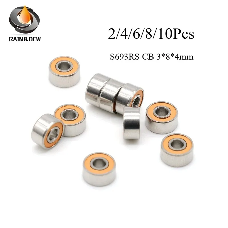 Stainless Steel Hybrid Ceramic Bearings 2/4/6/8/10Pcs S693RS CB Orange Bearing ABEC-7 Fishing Reel Bearings 3x8x4mm