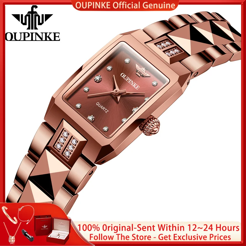 

OUPINKE 3246 Women Watch Luxury Original Quartz Watch Elegant Beautiful Rose Tungsten Steel Bracelet Dress Women Watch Gift Set