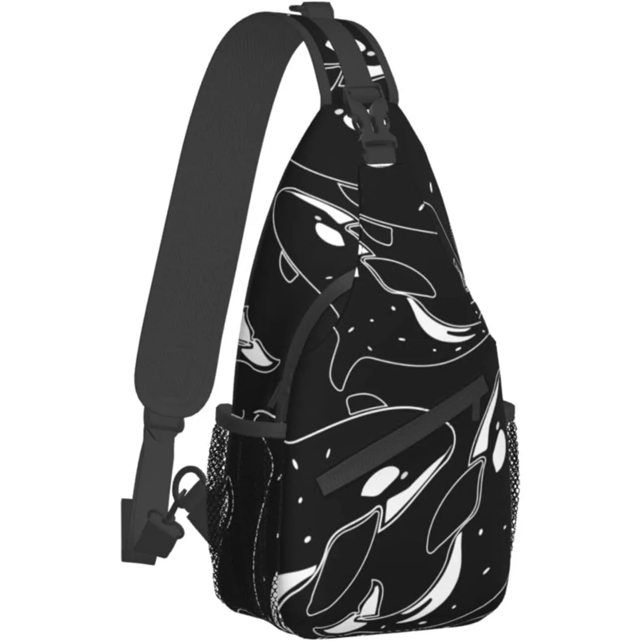Whale Orca Killer Black Crossbody Sling Backpack For Women Men Chest Sling Backpack Casual For Travel Hiking