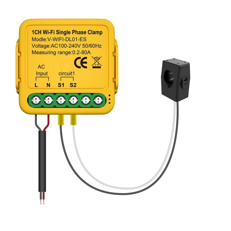 Medidor de energía Wifi Bilateral con abrazadera, Monitor de consumo de energía eléctrica, 80A CT Kwh, compatible con Google Home Alexa y (B), Tuya