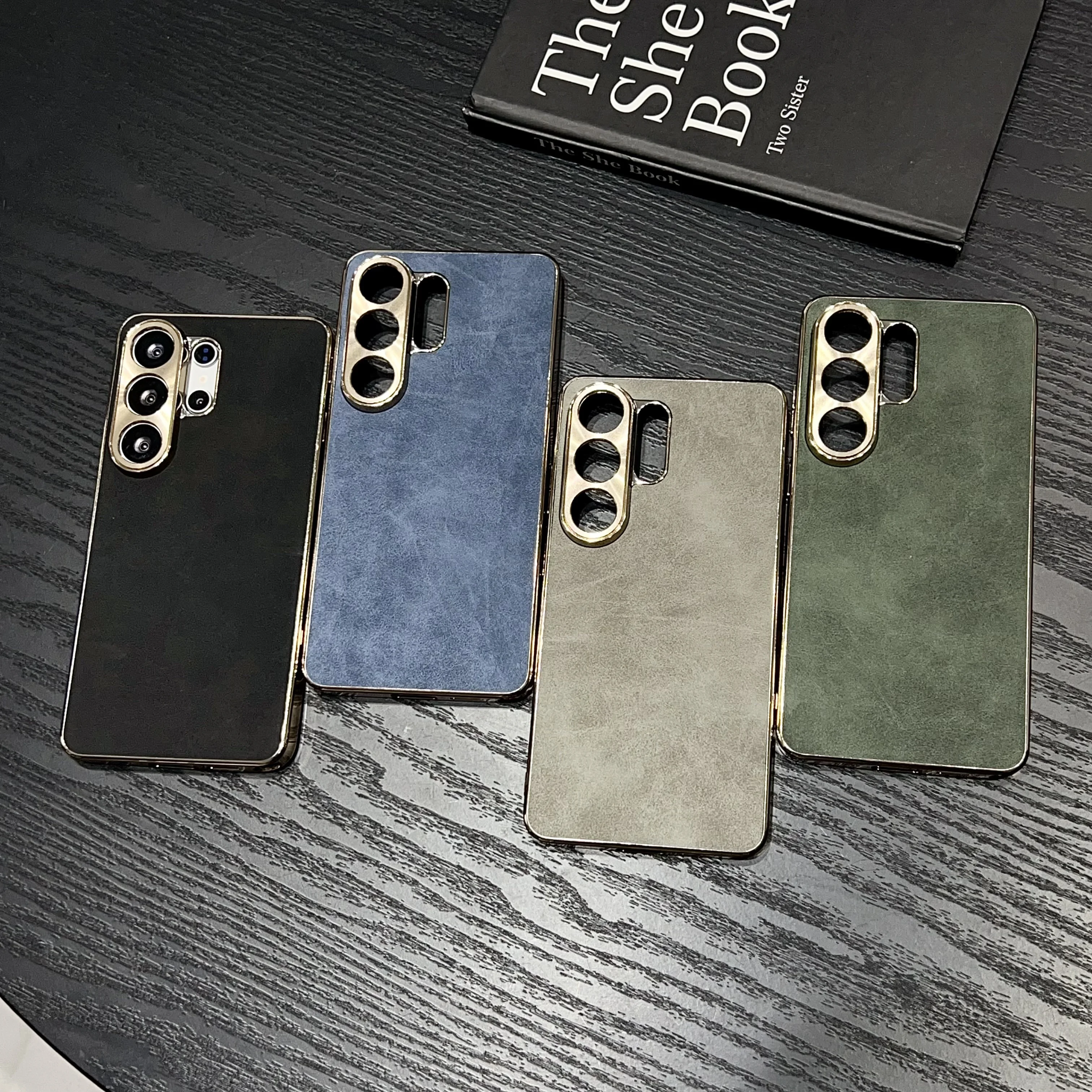 Skin Feel Lamb PU Leather Phone Case for Samsung Galaxy S26 Ultra S25 S24 S23 S22 Plus Lambskin Plating Simple Business Cover