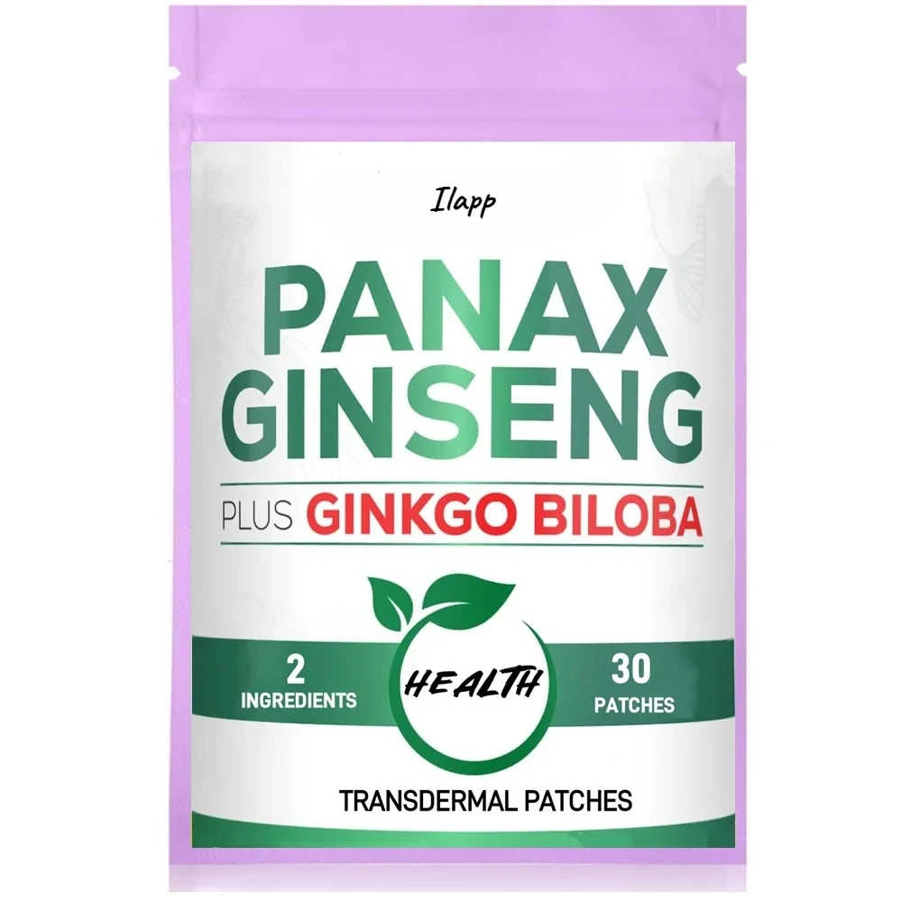 30 Patches Korean Red Panax Ginseng Transdermal Patches with Ginkgo Biloba Leaf Energy Brain Health Immune System