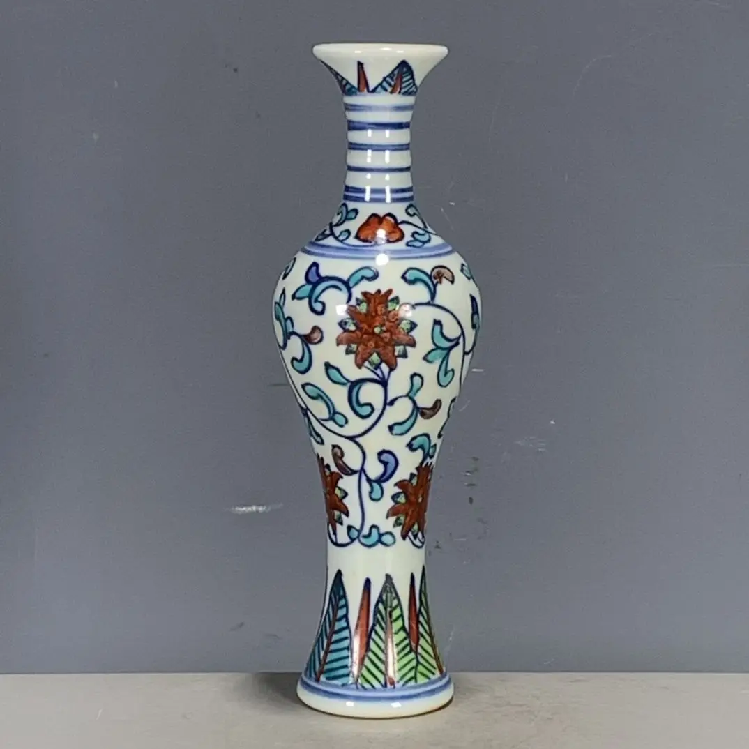 Ming Chenghua Style Doucai Blue White Small Porcelain Vase Interlocking Lotus Floral Pattern Chinese Vintage Collectible Decor
