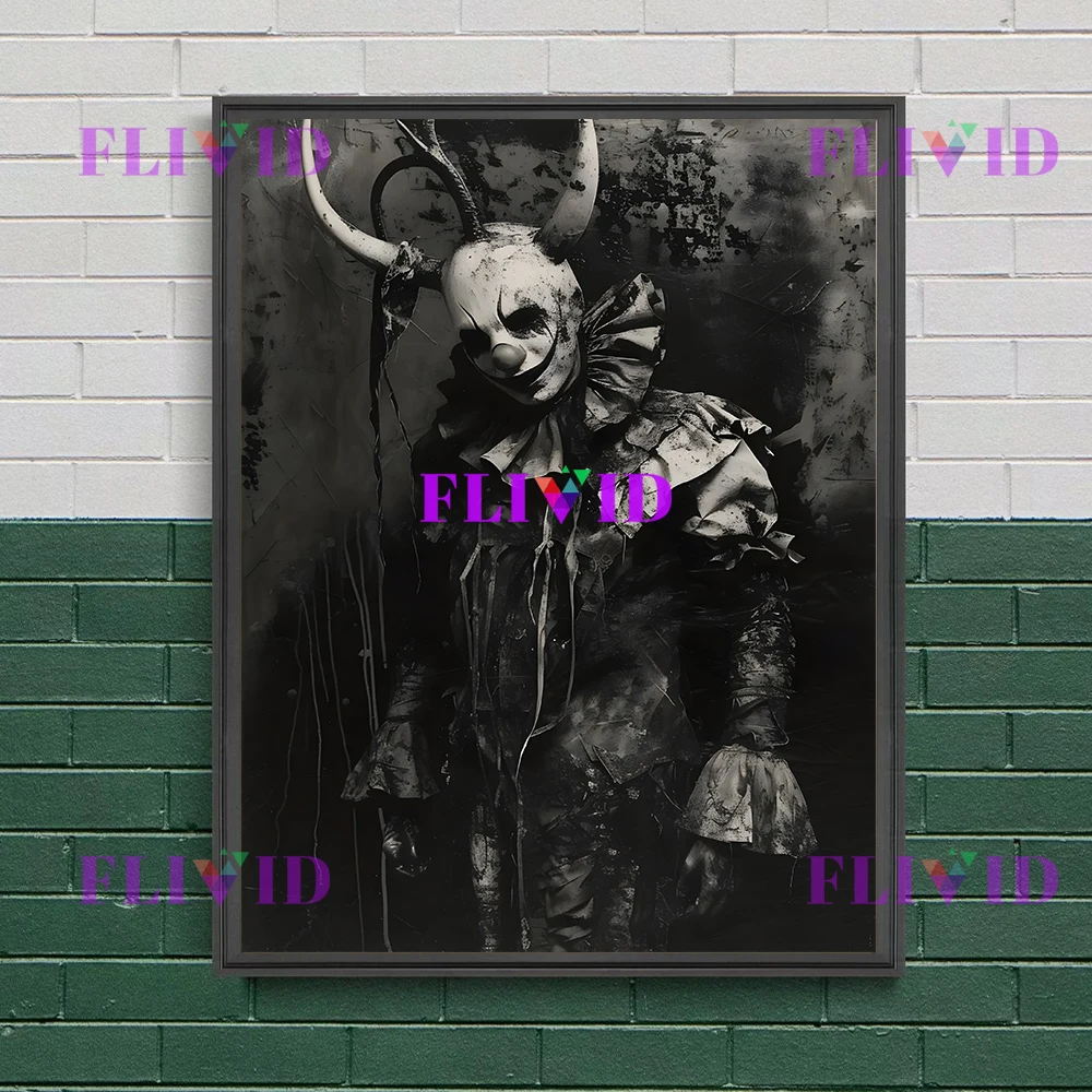 Chilling Evil Dummy Vintage Photography Wall Art Canvas Painting,Sinister Clown Horror Gothic Art Poster And Print Home Decor