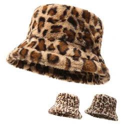 Winter Bucket Hat Leopard Faux Fur Fluffy Bucket Hats Women Outdoor Warm Sun Hat Soft Furry Fisherman Cap Girl Fashion Panama