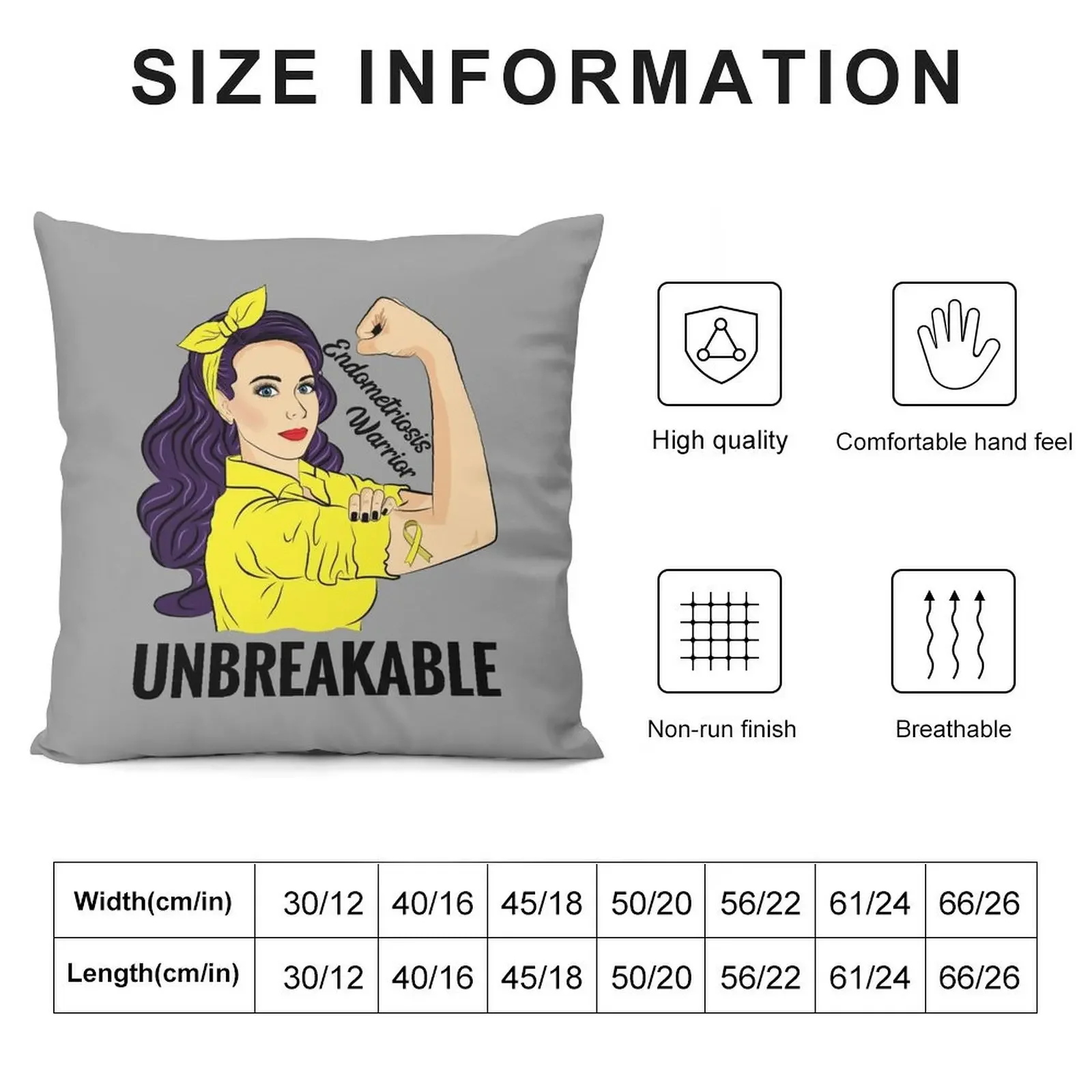 Endometriosis Warrior Unbreakable Throw Pillow Christmas Pillowcase Decorative Cushion pillow