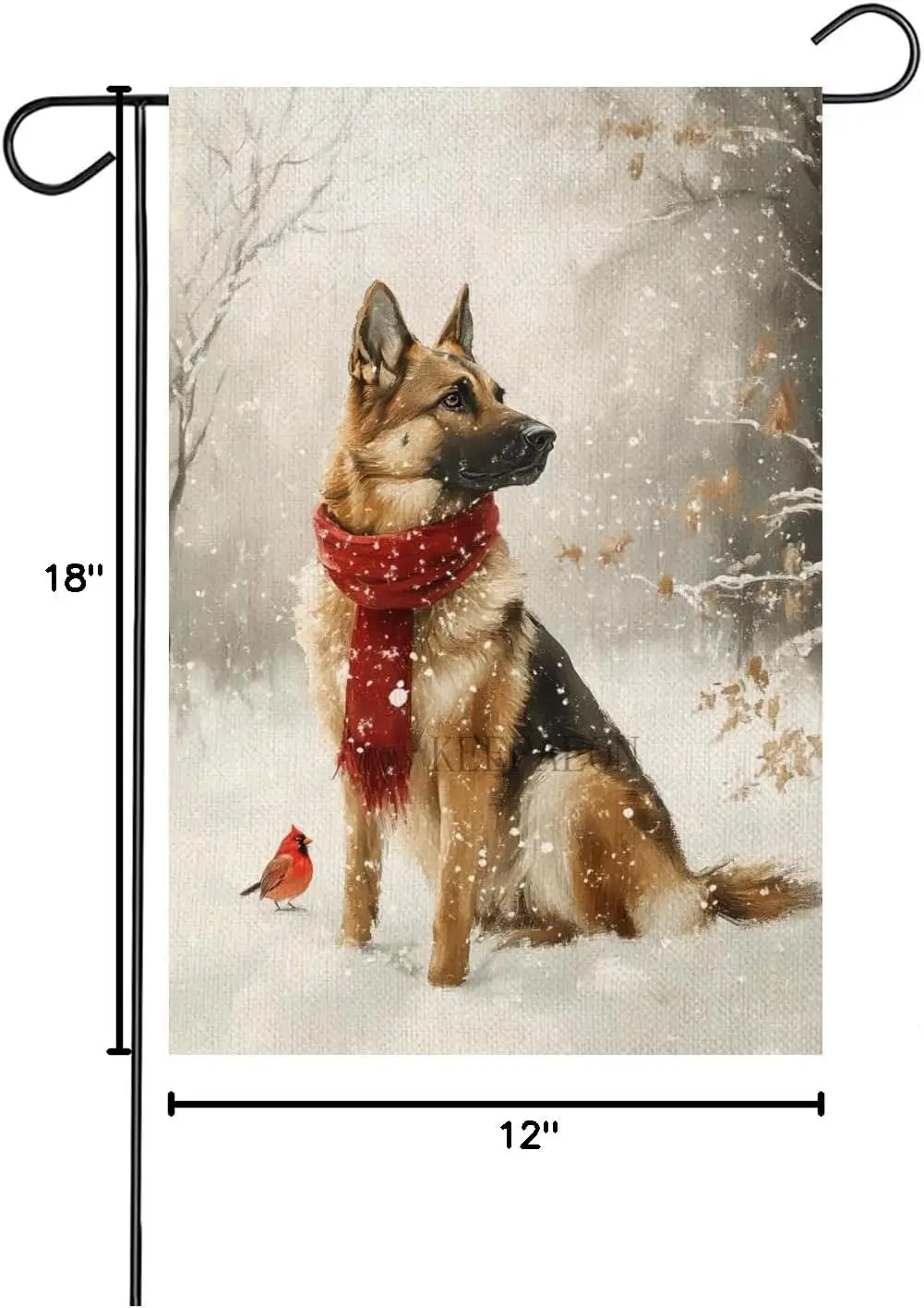 Winter Cardinal Bird and German Shepherd Garden Flag 12x18 Vertical Double Sided Farmhouse Trees Snow Christmas Holiday Outs jaa