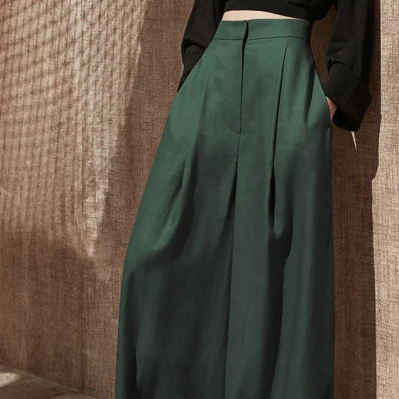 Women's Wide Leg Pants, High Waist, Baggy, Casual, Solid Trousers, Elegant, Commute, Pleated, Spliced, Spring, Autumn, Fashion