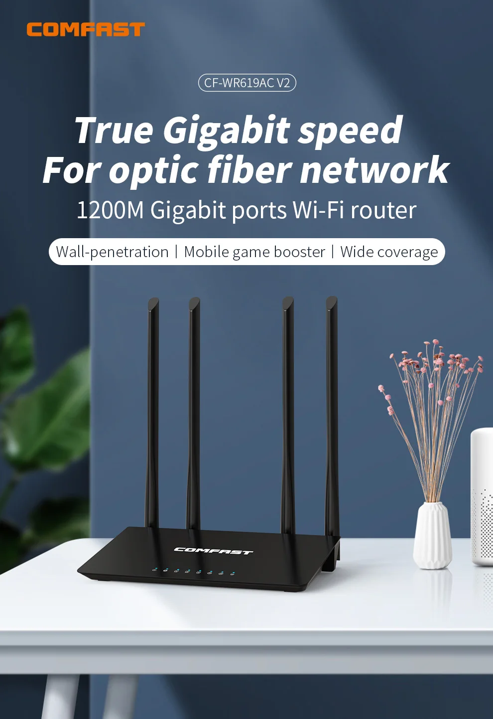 1200Mbps Wifi Router Dual Band 2.4G 5G AC1200 Signal Booster Hotspot RJ45 Gigabit Port WAN LAN 4 Antena Home Router Extender