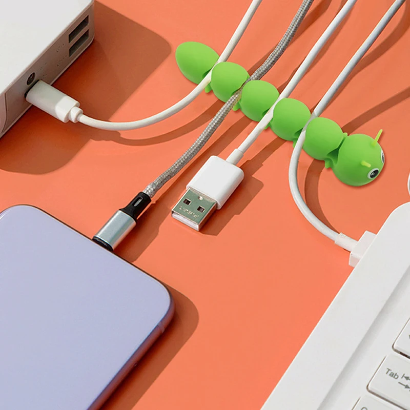 Siliconen Cartoon Rups Kabel Organizer 5-Holes Multifunctionele Cartoon Kabel Fixer Draad Manager Opslag
