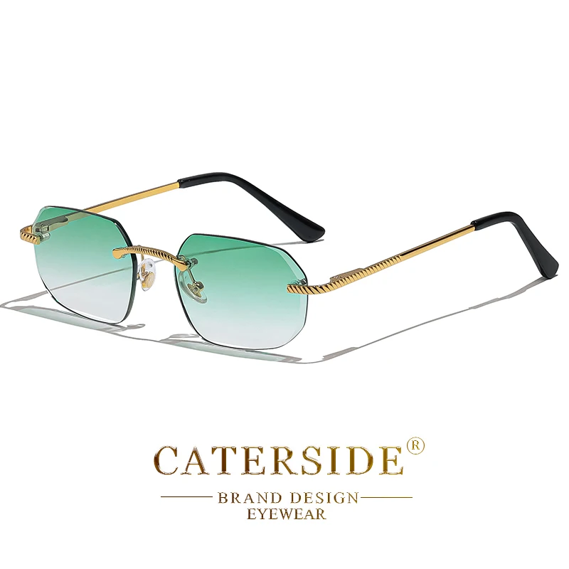 CATERSIDE Neue Retro Randlose Sonnenbrille männer Polygon Luxus Marke Designer Sonnenbrille Frauen Party Festival Brillen Geschenk Fall – Detail 25