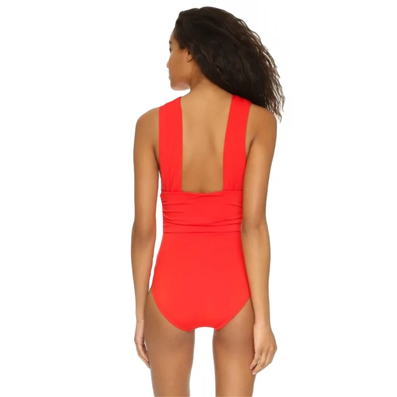 2024 Populair effen kleur damesbadpak Sexy diepe V-kruisband Eendelig badpak Bikini badmode Strandbadpak bodysuit