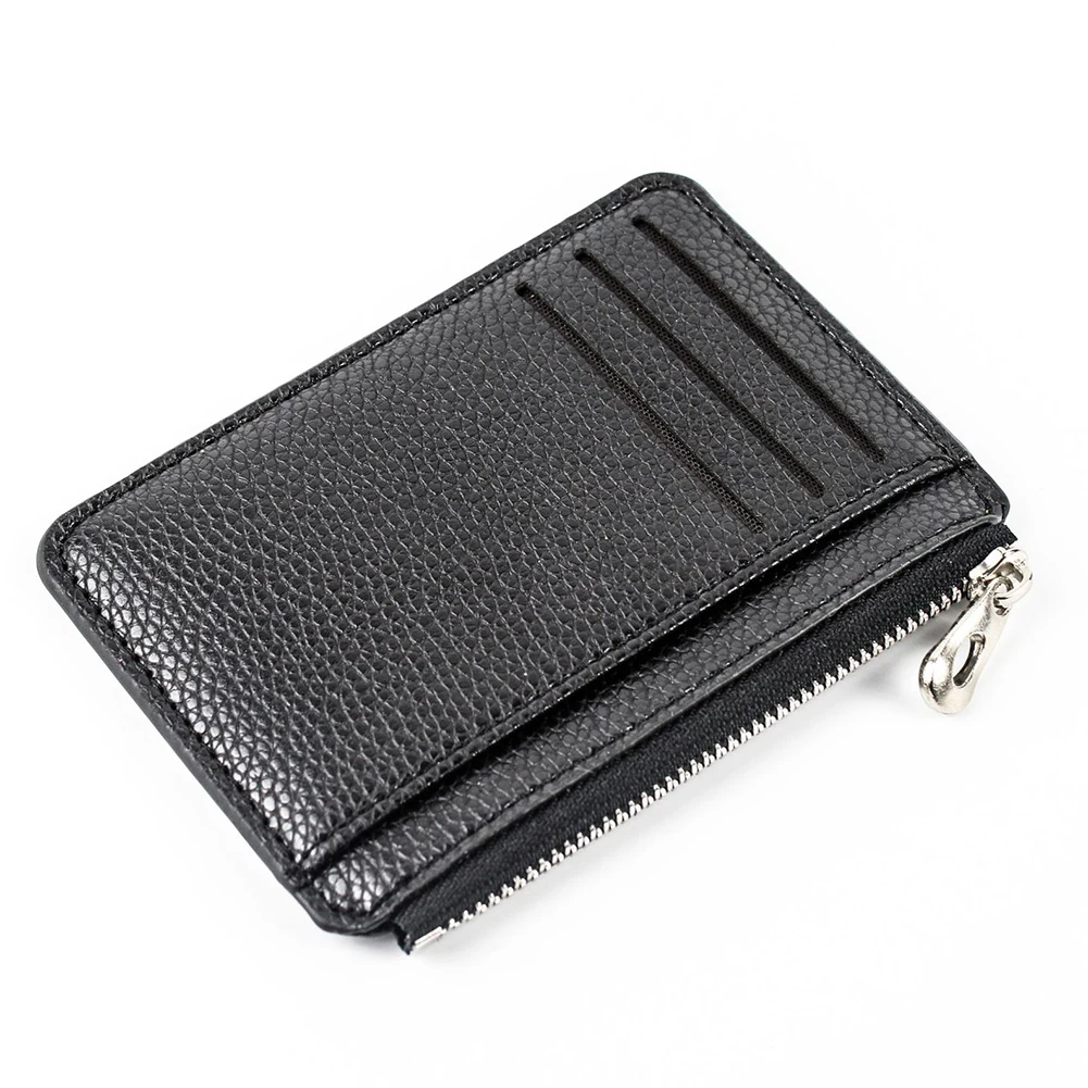 Cartera de cuero PU delgada para hombre, tarjetero masculino, Mini monedero con cremallera, billetera minimalista pequeña de diseñador de marca de