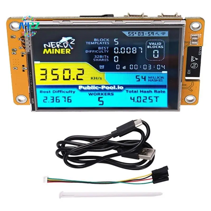 A42Z-Nerdminer 355KH/S Solo Miner Bitcoin Crypto Solo Lottery Miner Upgraded Harshrate 2.8 Inch Smart Display Nerdminer